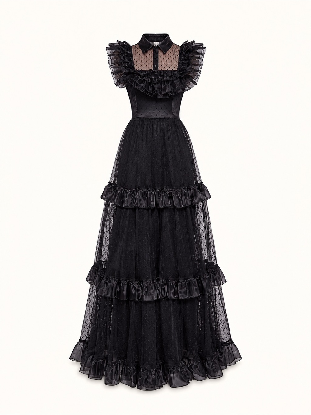 Widow Celestial Eye Maxi Dress Black Gothic Ruffle Mesh Dress Size S
